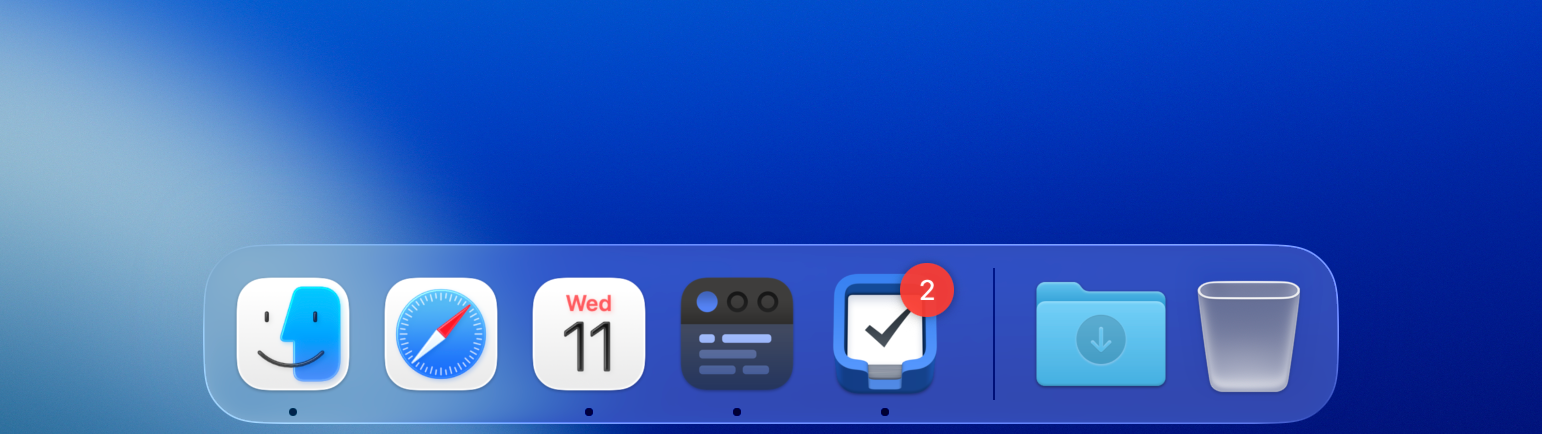 Dock in macOS 26 showing the Things app icon with its old oddly shaped icon.