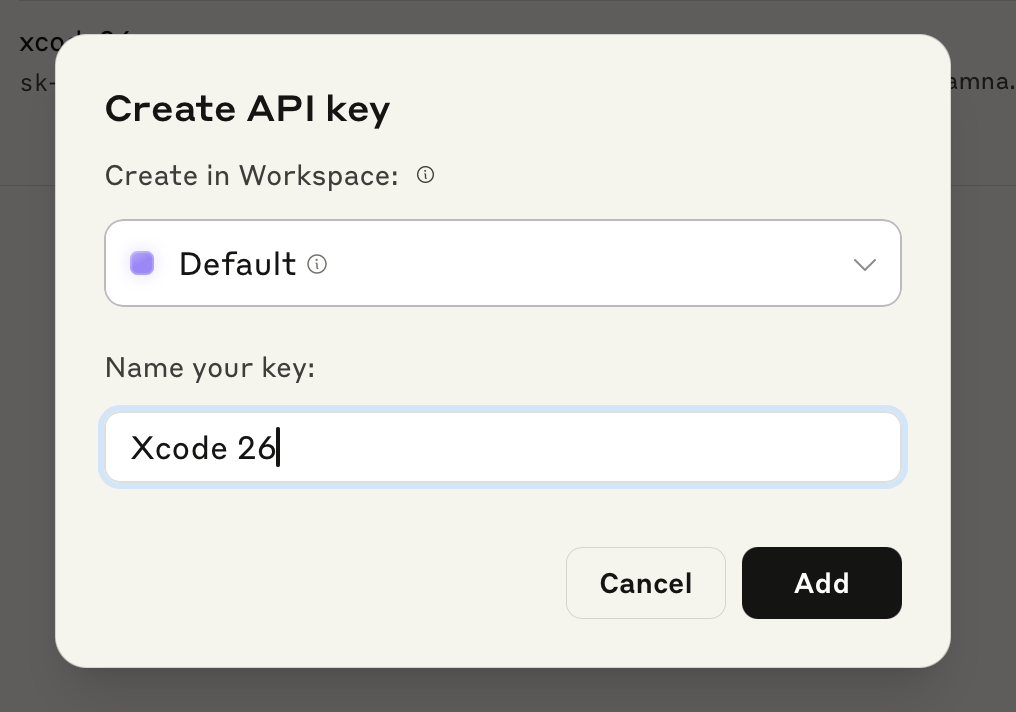 Screenshot showing Anthropic's interface for creating an API key.